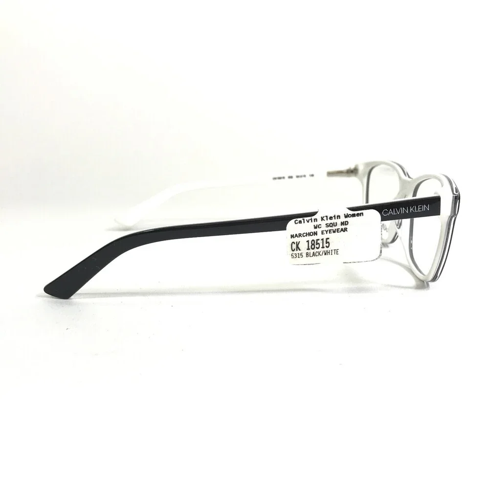 Calvin Klein Eyeglasses Frames CK18515 002 Black White Square Full Rim 53-15-135